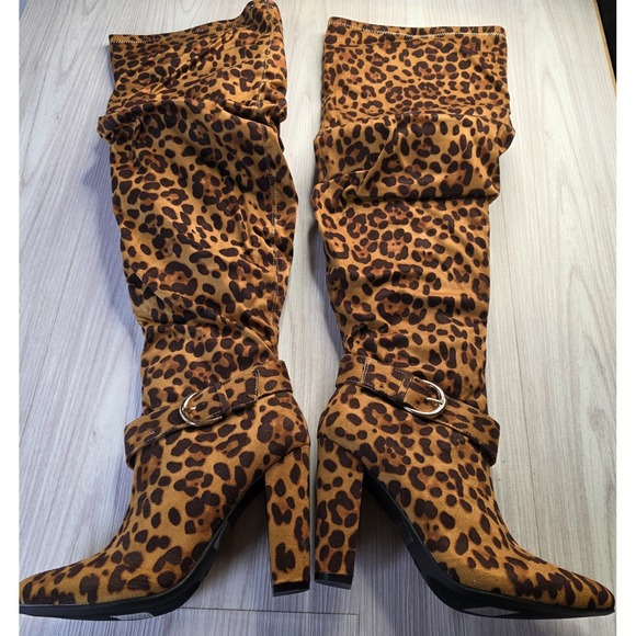 Journee Collection Leopard Print Over The Knee Boots Sz 8 XWC Extra Wide Calf - Picture 4 of 9